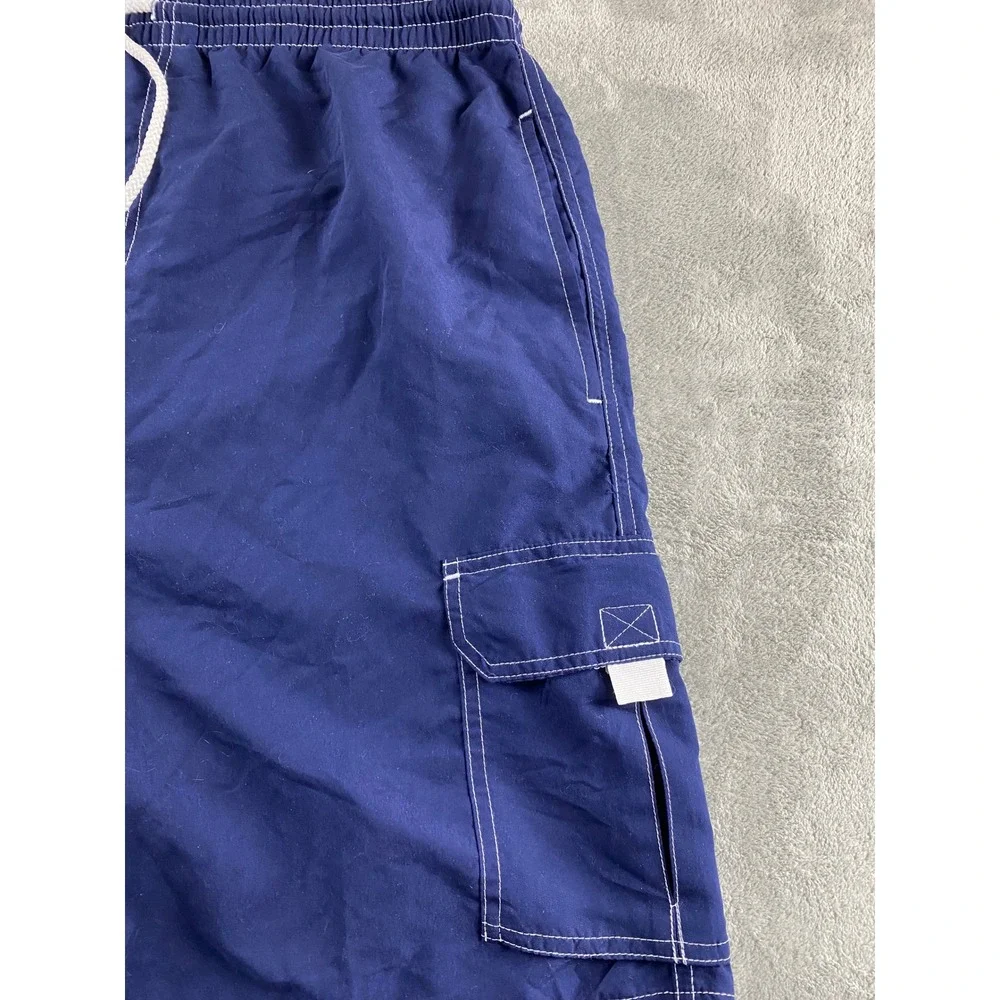 Surf Ave Mens XL Navy Blue Cargo‎ Swim Trunks Mesh Lined Contrast Stitch Shorts